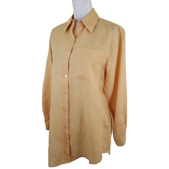 Liz Claiborne ~Woman Size S~ Yellow 100% Linen Shirt Blouse Boho/Beach Tunic. - Picture 10 of 16